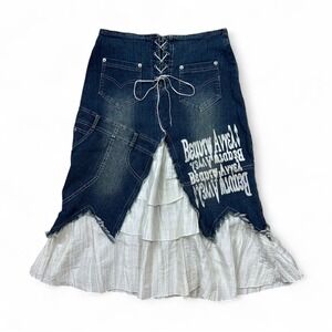 Vintage Ledoux Denim Asymmetrical Ruffle Hem Y2K Streetwear Stretch Korea Medium